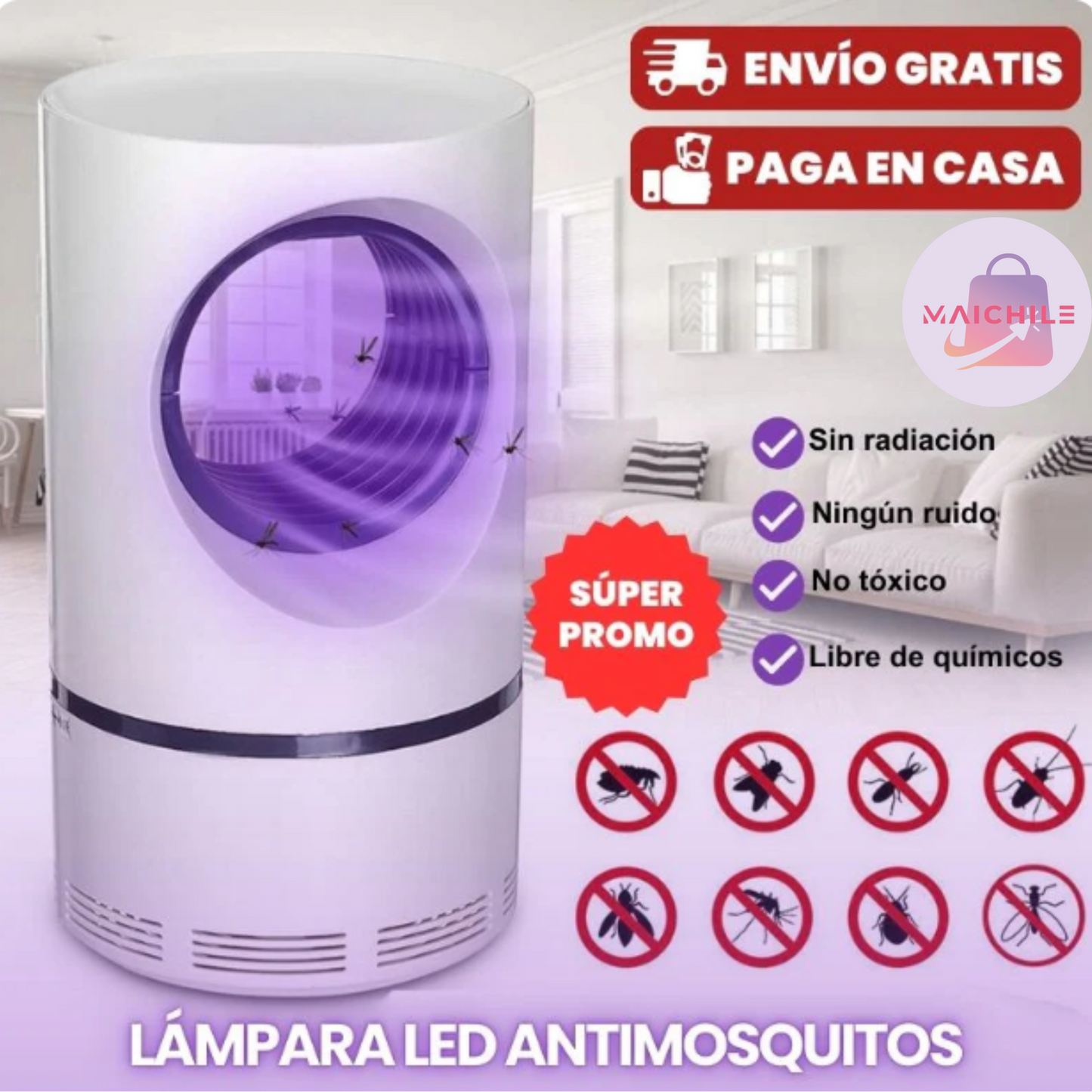 LÁMPARA LED ATRAPA MOSQUITOS, SEGURA PARA TUS HIJOS Y MASCOTAS